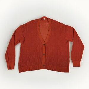 Uniqlo Cardigan Sweater Womens XL Rust Cotton Open Knit Ribbed Plunge V Neck